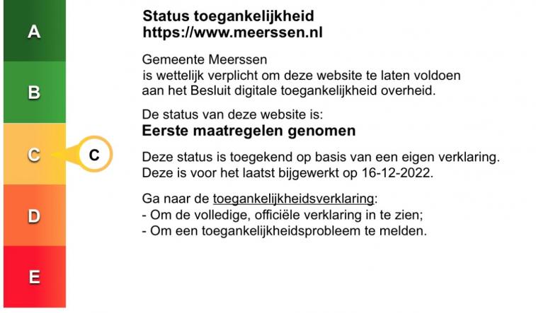 Status toegankelijkheidslabel van Gemeente Meerssen. Volg de link voor de volledige toegankelijkheidsverklaring.