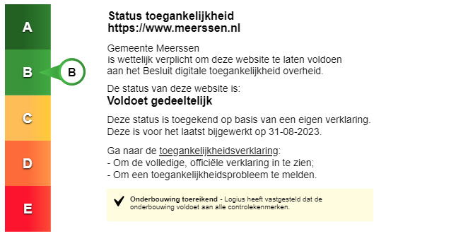 Status toegankelijkheidslabel van Gemeente Meerssen. Volg de link voor de volledige toegankelijkheidsverklaring.