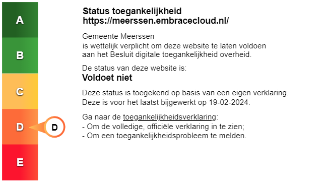 Status toegankelijkheidslabel van Sociaal Intranet Gemeente Meerssen. Volg de link voor de volledige toegankelijkheidsverklaring.